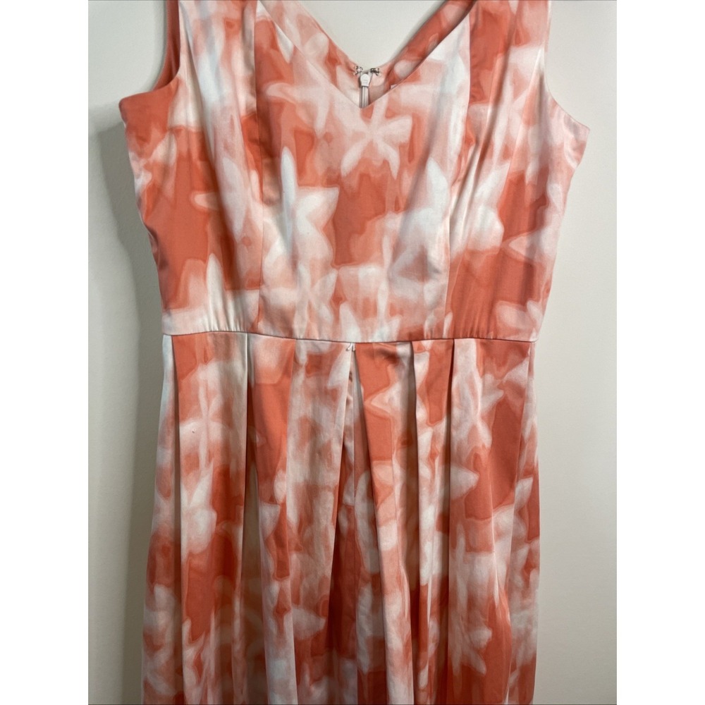 Calvin Klein Womens 8 Salmon White Floral Sleeveless Fit Flare Dress - Picture 2 of 9